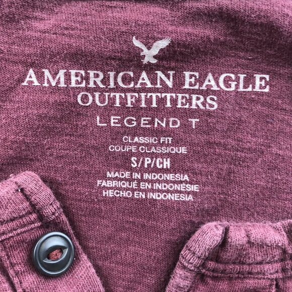 American Eagle Outfitters Men Legend T-Shirt Small Classic Fit Henley Casual Red - Picture 3 of 11
